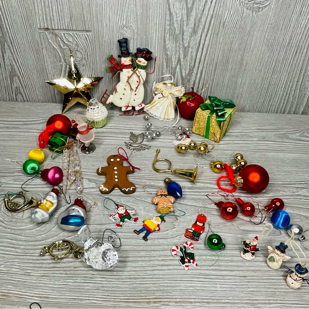 Large lot of vintage Christmas ornaments wood , mercury glass , miscellaneous